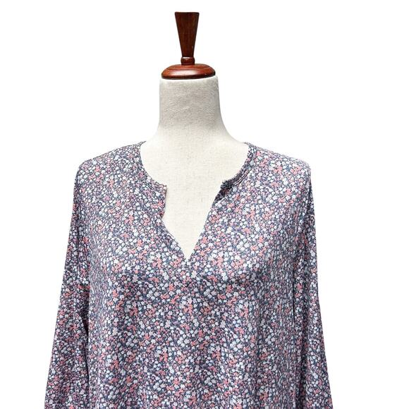 Banana Republic‎ Dress XL Petite Floral Tiered Ruffled Jersey Knit Blue Pink - Picture 2 of 11